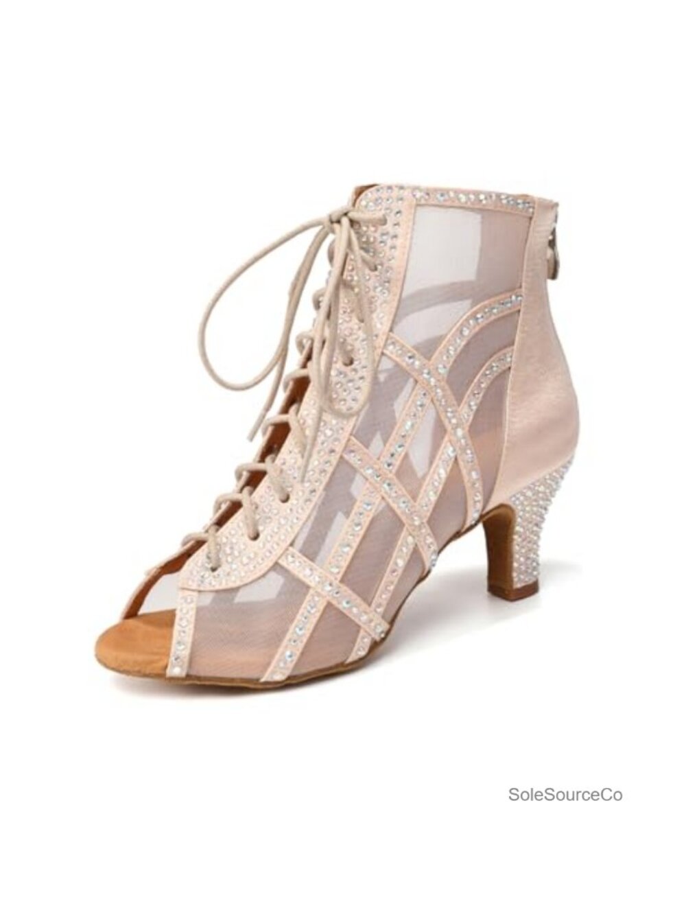 Mesh Latin Salsa Dance Boots High Heel Rhinestone Kitten Peep Toe